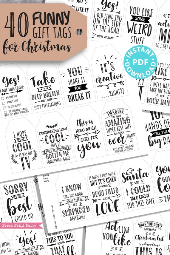 40 Funny Christmas Gift Tags Printable, White Elephant, Rustic Style Gift Tags, Sweet, Sarcastic, Clean, Unique Gift Tags, INSTANT DOWNLOAD Il_570xn