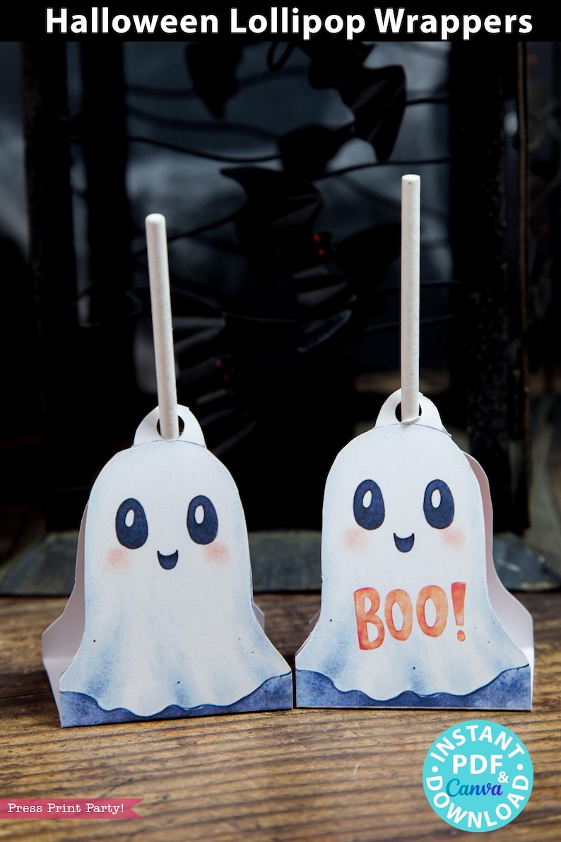 Halloween lollipop wrappers. ghost, pumpkin, broom. 4designs included