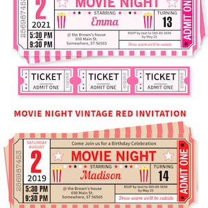 Movie Night Party Decorations Printables RED vintage, Movie Night ticket Invitation, Birthday Party, Movie Night Sign Decor INSTANT DOWNLOAD image 10