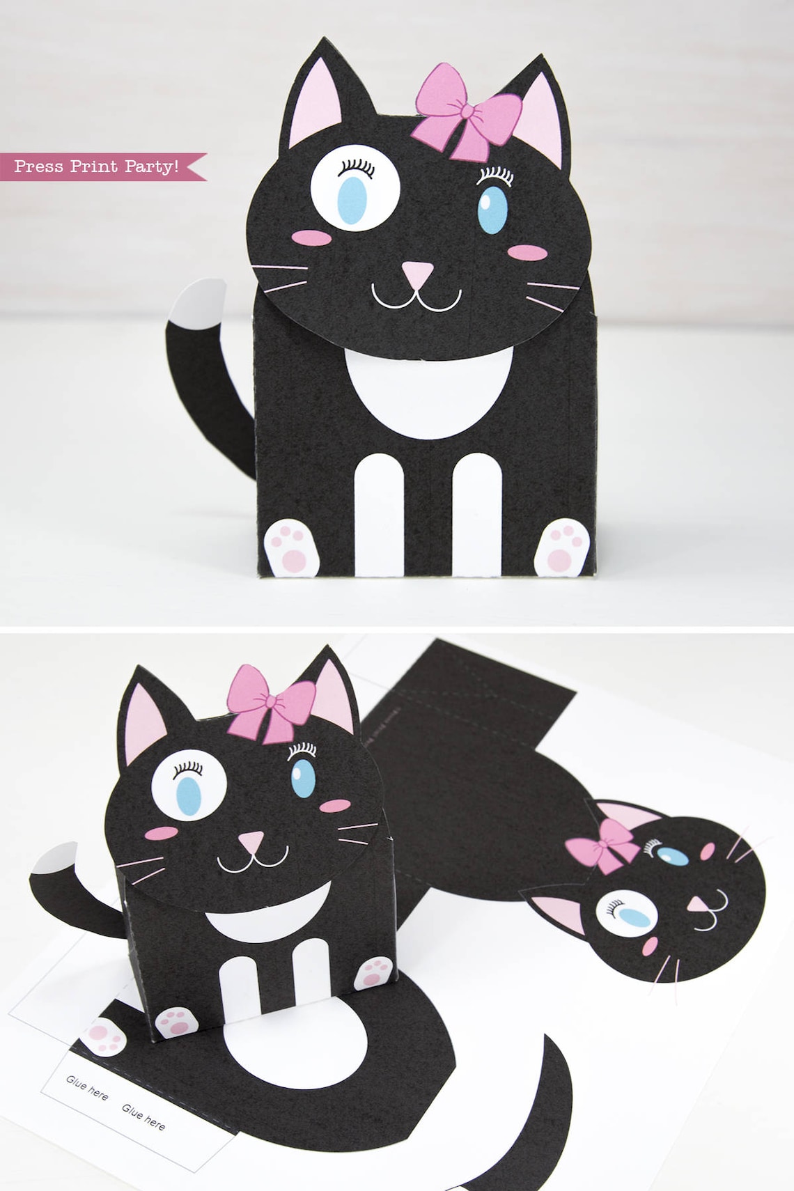 Girl Cat Gift Box Printable Cat Birthday Box Cat Party Etsy