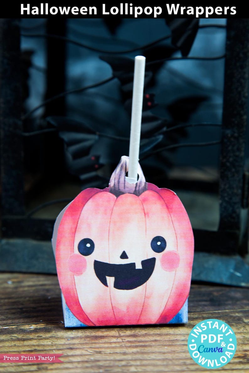 Halloween lollipop wrappers. ghost, pumpkin, broom. 4 designs included - tootsie pop, blow pop