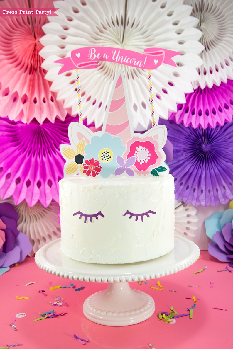 Unicorn Cake Topper Printable Unicorn Party Unicorn Horn Etsy