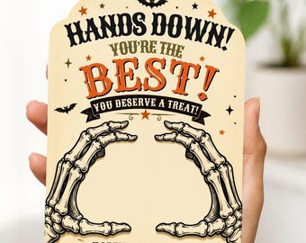 Vintage Skeleton Hands Gift Card Holder, Editable Canva 5x7 Halloween Printable Template, Spooky Appreciation Treat, Retro Thank You Present