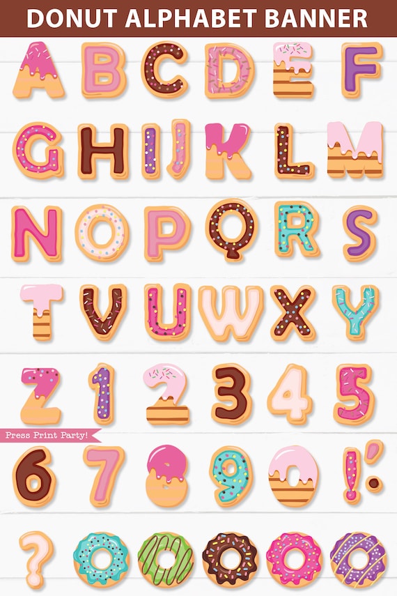 Donut Alphabet Letters And Number Printable Banner Donut Etsy