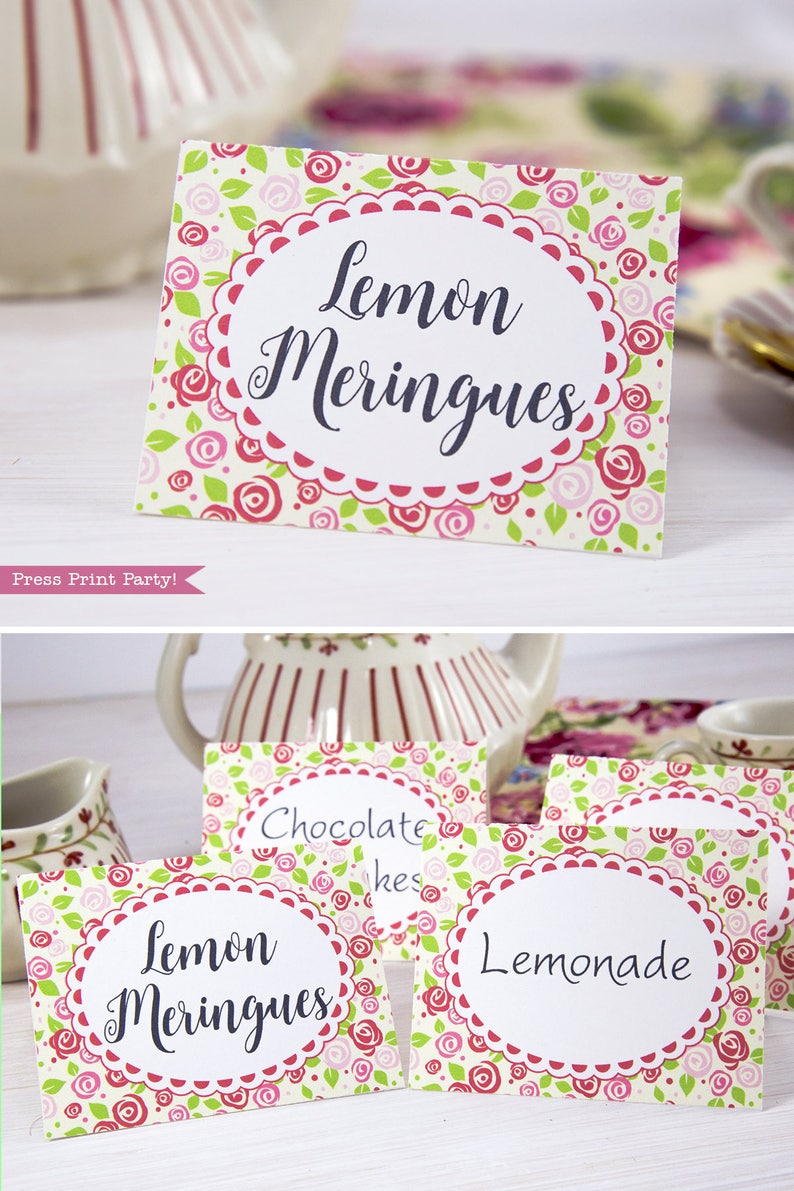 Tea Party Place Cards Printables Tent Cards Food Cards Etsy