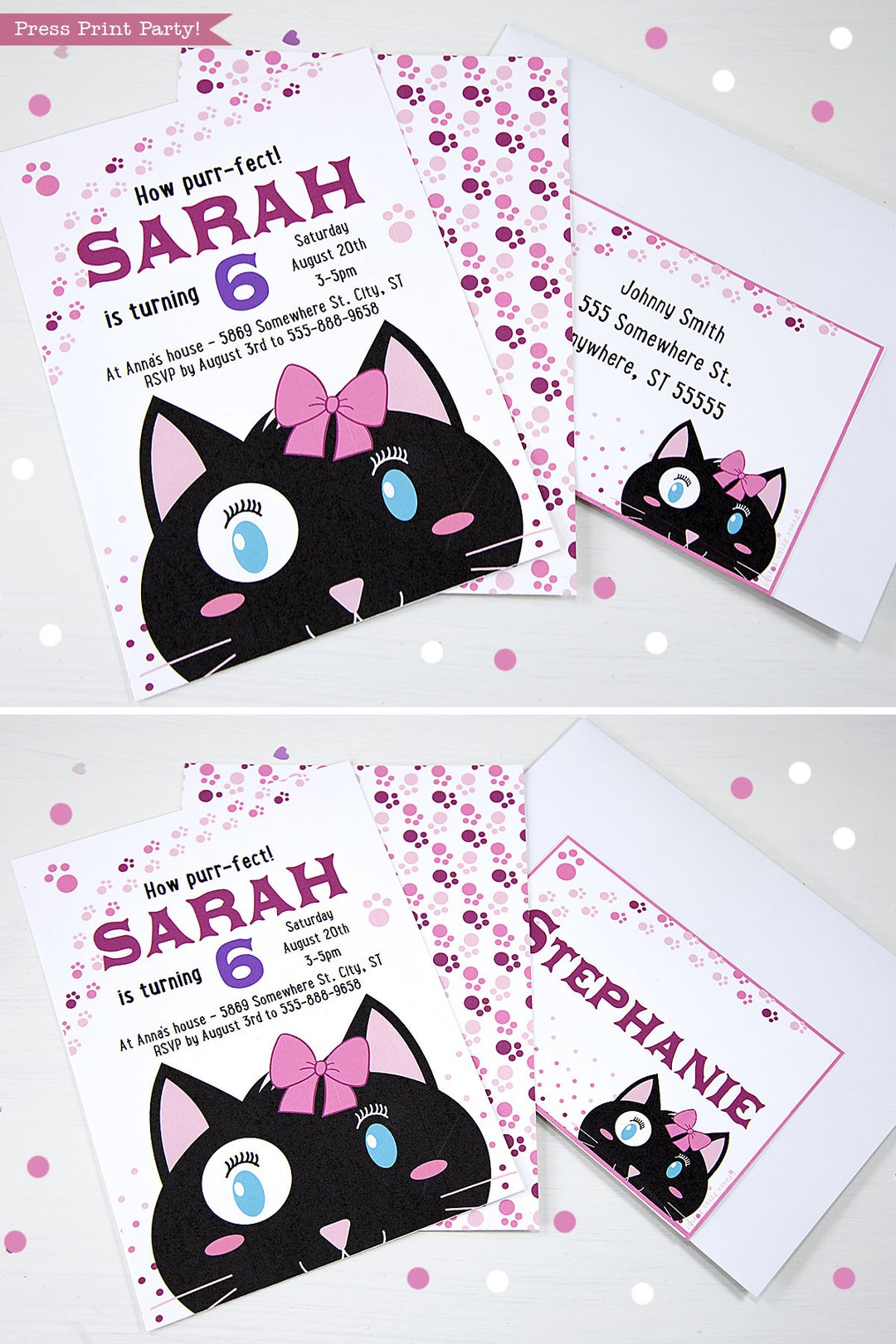 Cat Birthday Invitation for Girls, Kitty Birthday Party Invite, Cat ...