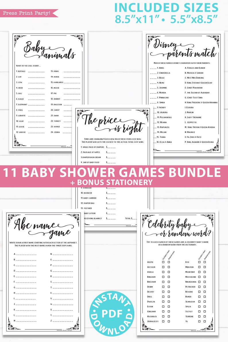 Baby Shower Games Printable Pack, Games Bundle, Unique Baby Shower Games, Funny Baby Shower Activities, Rustic, girl, boy, INSTANT DOWNLOAD image 3