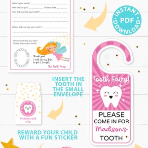 EDITABLE Tooth Fairy Letter Printable Kit & Receipts, Certificate, Baby Teeth Chart, Door Hanger Lost Tooth Fairy Envelope, INSTANT DOWNLOAD image 5