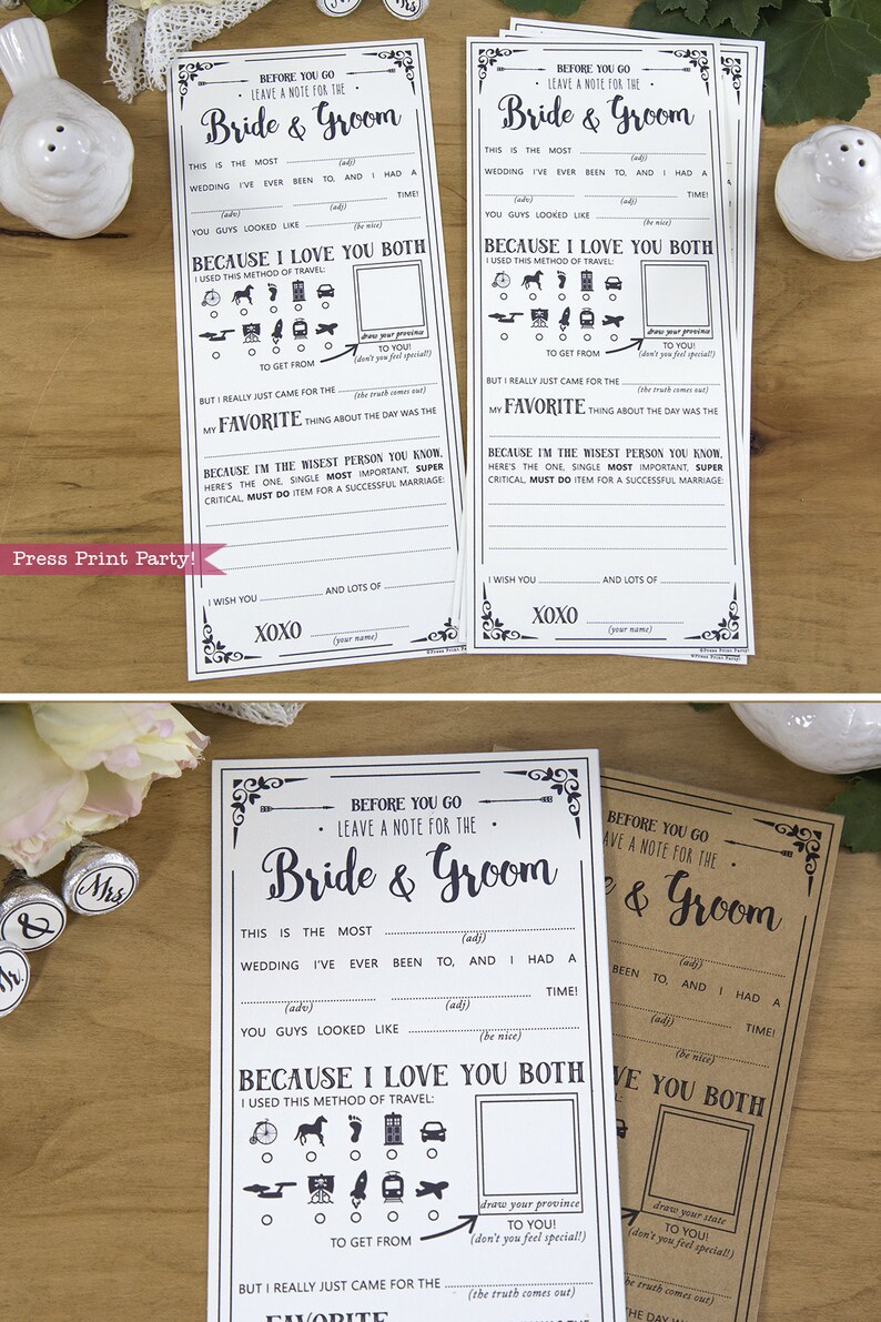 Wedding Mad Libs Printables for CANADA, Marriage Advice Cards, Rustic Wedding, Advice for the Bride, Geek Wedding, Scifi, INSTANT DOWNLOAD image 3