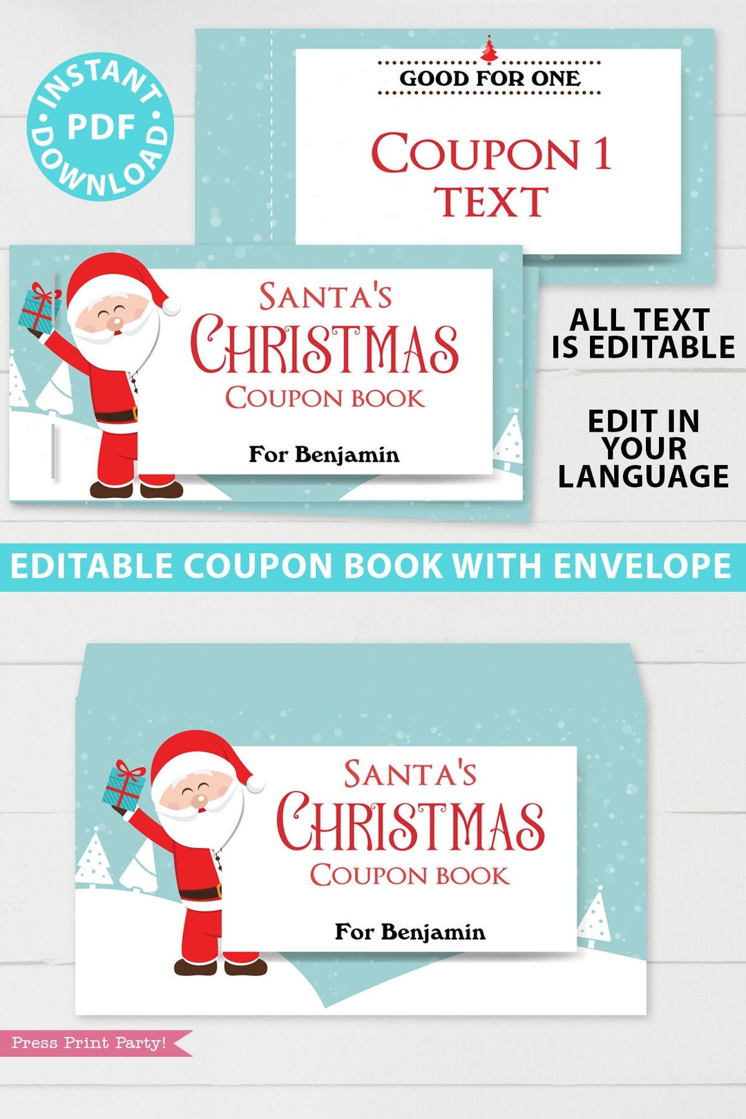 EDITABLE Christmas Coupon Book Printable Template, From Santa Gift Idea ...