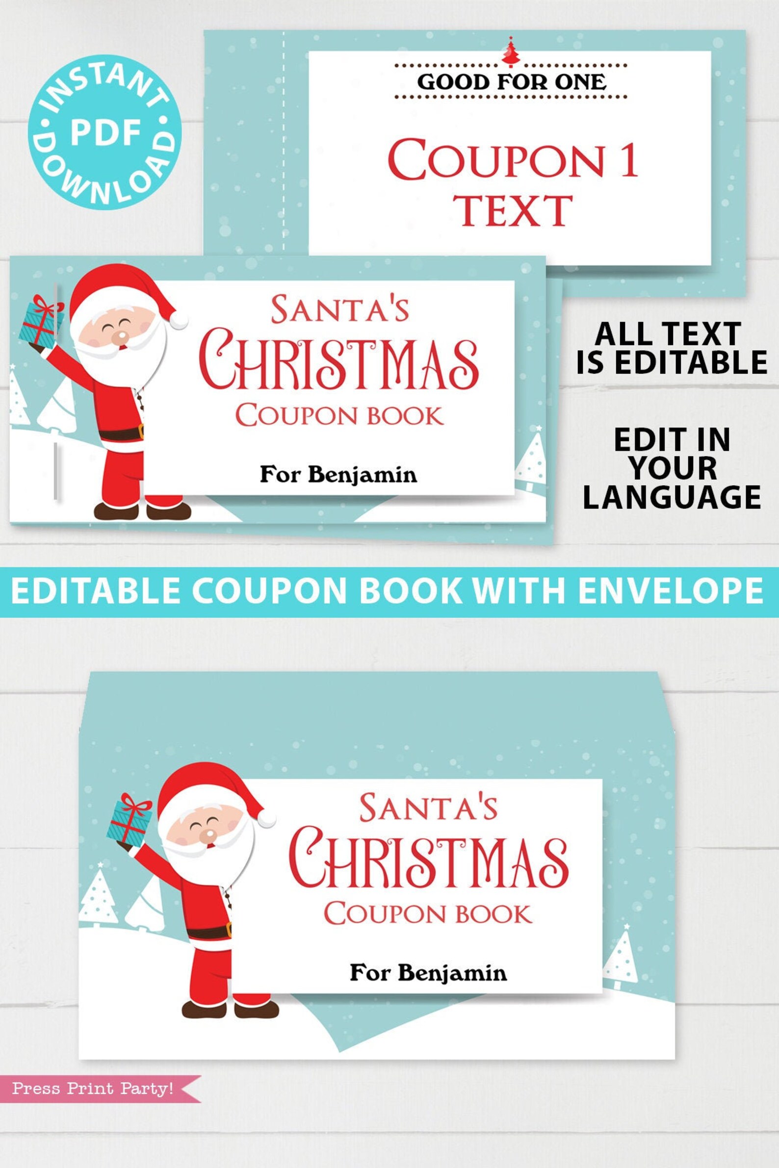 EDITABLE Christmas Coupon Book Printable Template From Santa Etsy
