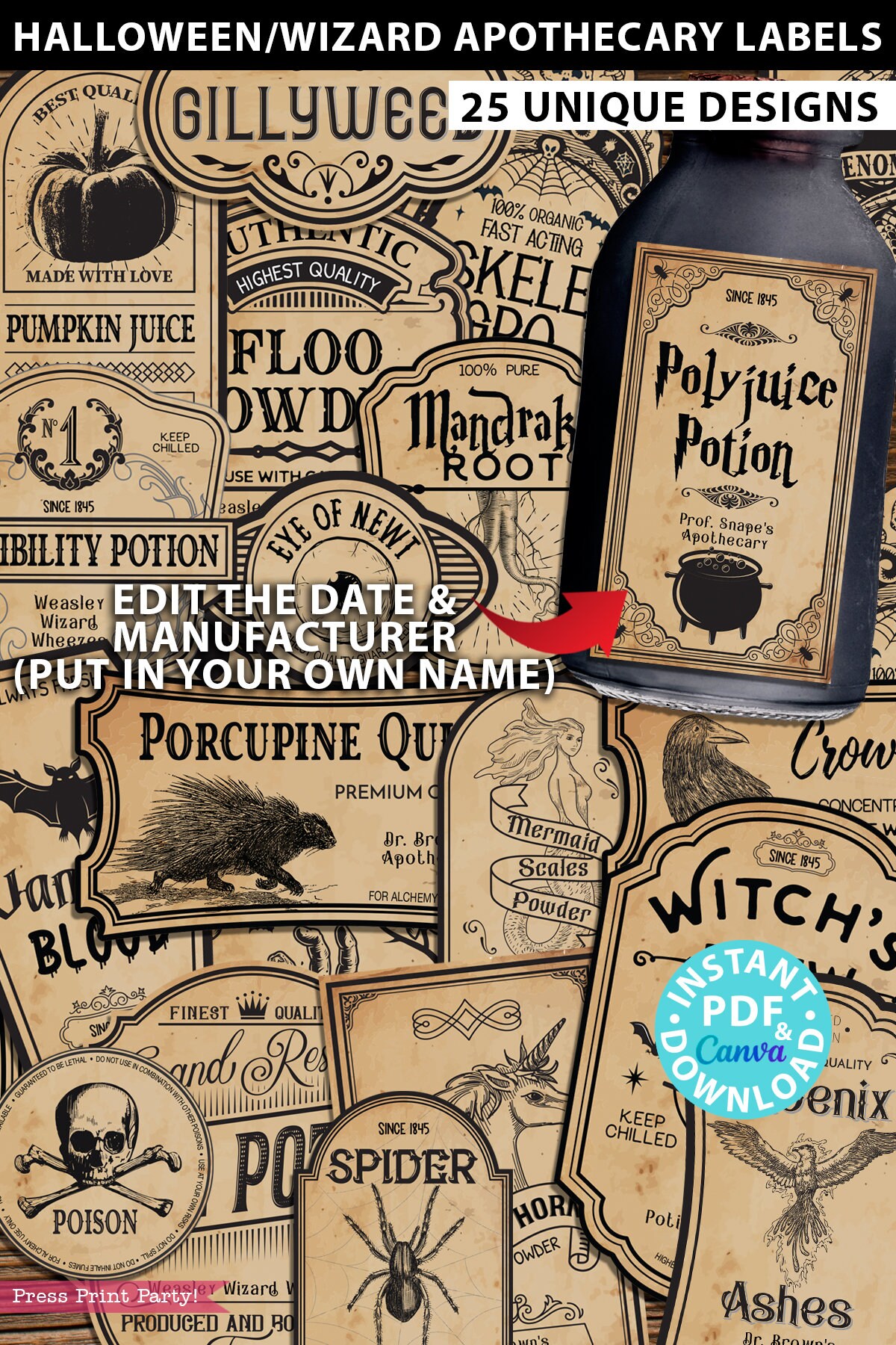 Apothecary Labels Printables, Halloween Potion Bottle Labels Stickers ...
