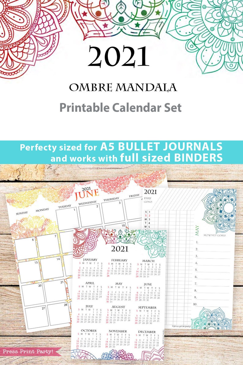 2021 Calendar Printable Template Set Mandala Watercolor Etsy 2021 Calendar Printable Template Set Mandala Watercolor Etsy