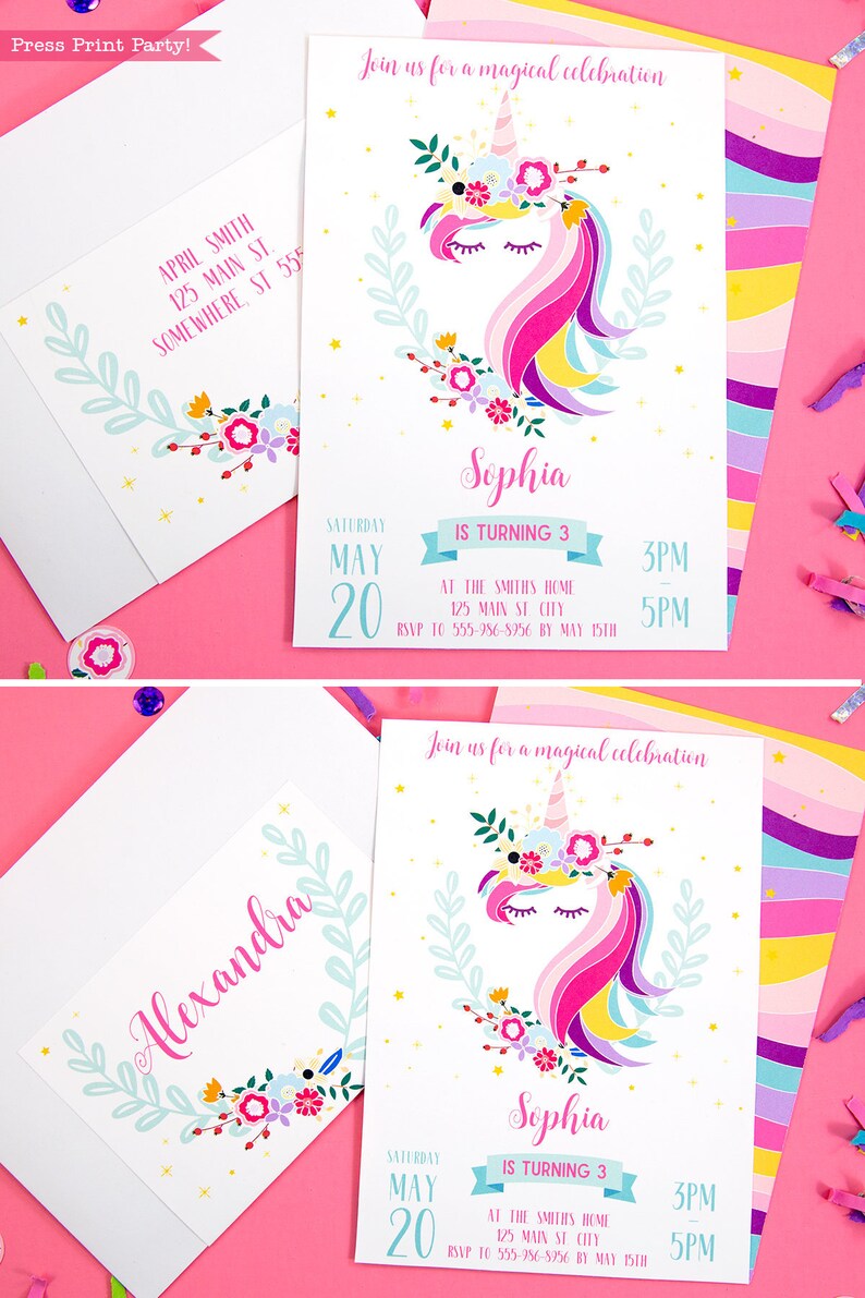 Printable Unicorn Birthday Invitation, Unicorn Invitation, Magical Unicorn Party, Unicorn Printable, Personalized, Rainbow, INSTANT DOWNLOAD image 1