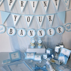 Boy Baby Shower Printable Set, Baby Blue Shower Decoration Boy, w. Bee, Baby Shower Invitation Boy, Baby Shower Banner, INSTANT DOWNLOAD image 1