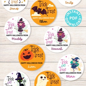 Halloween Labels Printable Avery 2 Round Labels Custom Editable text Halloween treat sticker Purple Witch Printable Favor Sticker Template image 3