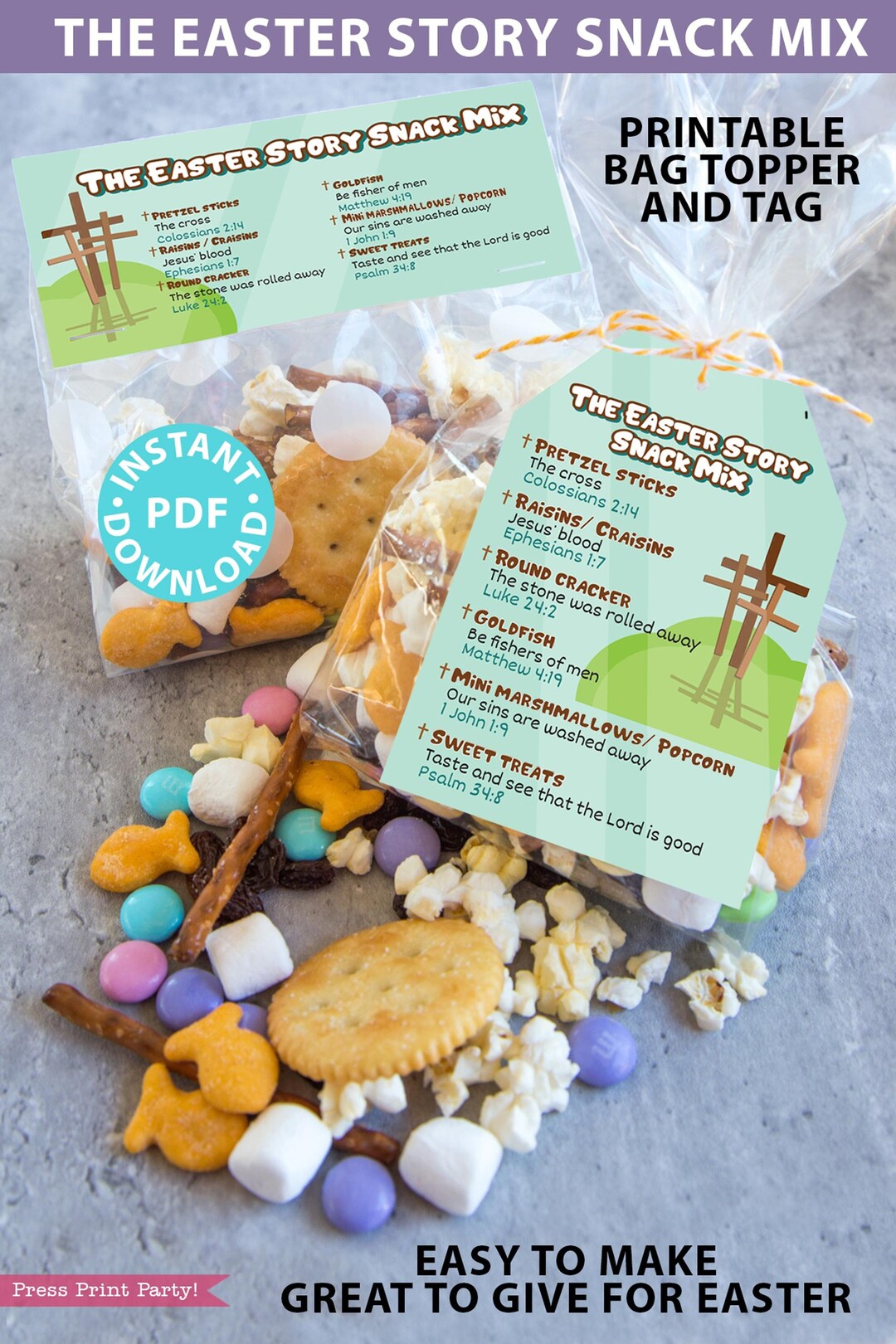 The Easter Story Snack Mix Printable Tag And Bag Topper Etsy