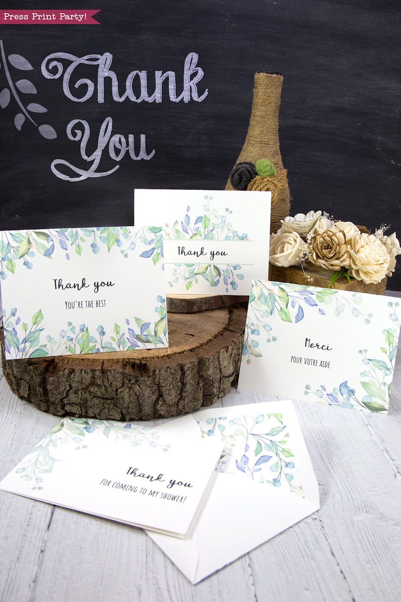 Wedding Thank You Cards With Envelope Printable Template Set Etsy