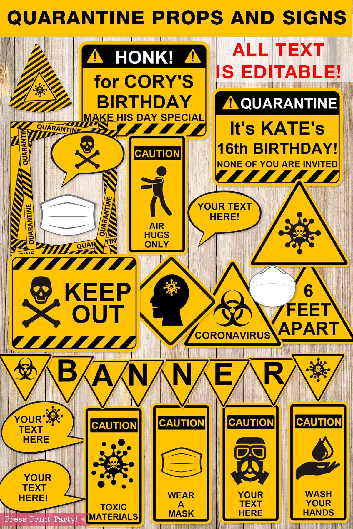 Quarantine Birthday Props and Signs, Editable Birthday Yard Sign, Dri…