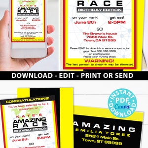 The Amazing Race Party Invitation Printable, Editable, Route Marker, envelope labels, 2 sizes, Print or Send Digitally, INSTANT DOWNLOAD image 2