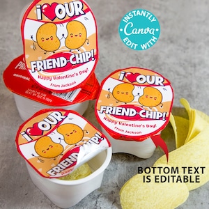 Chips Kids Valentines imprimibles para chips tamaño refrigerio Tarjeta de San Valentín para el aula Clase de comida Intercambio de San Valentín - Me encanta nuestro amigo-Chip - ROJO