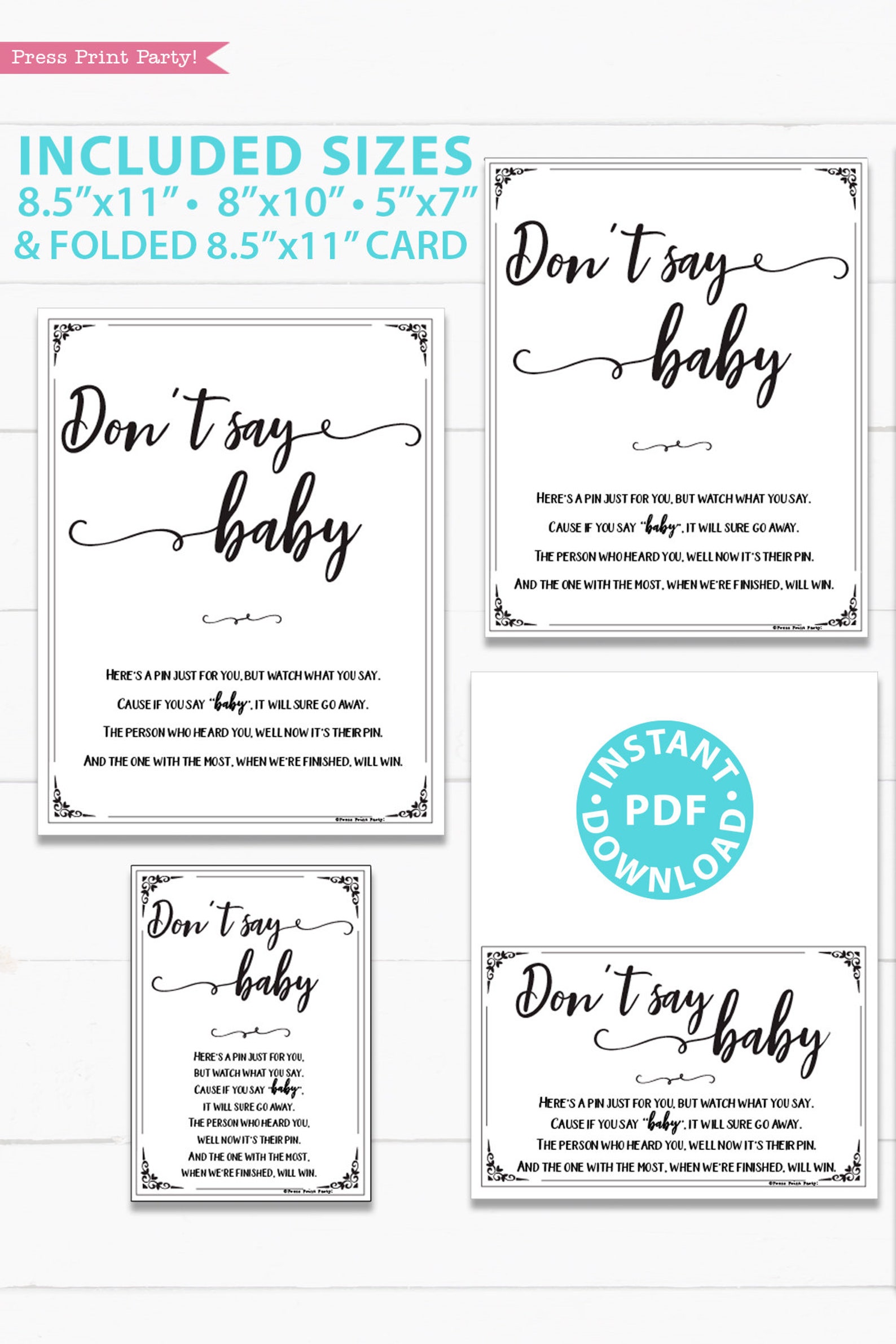 Don't Say Baby Sign Printable Baby Shower Game Template - Etsy