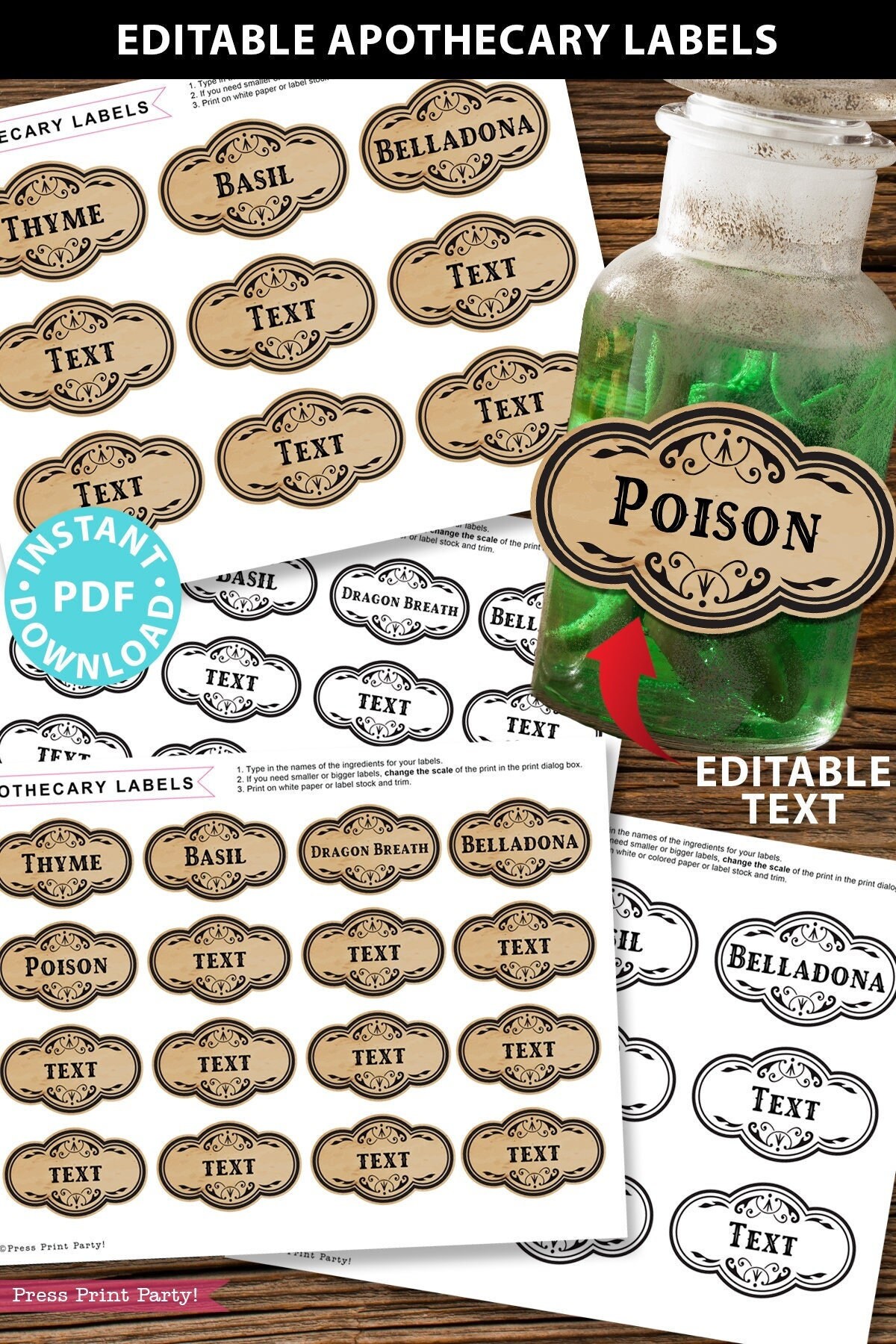 EDITABLE Apothecary Labels Printables Halloween Potion Bottle - Etsy ...