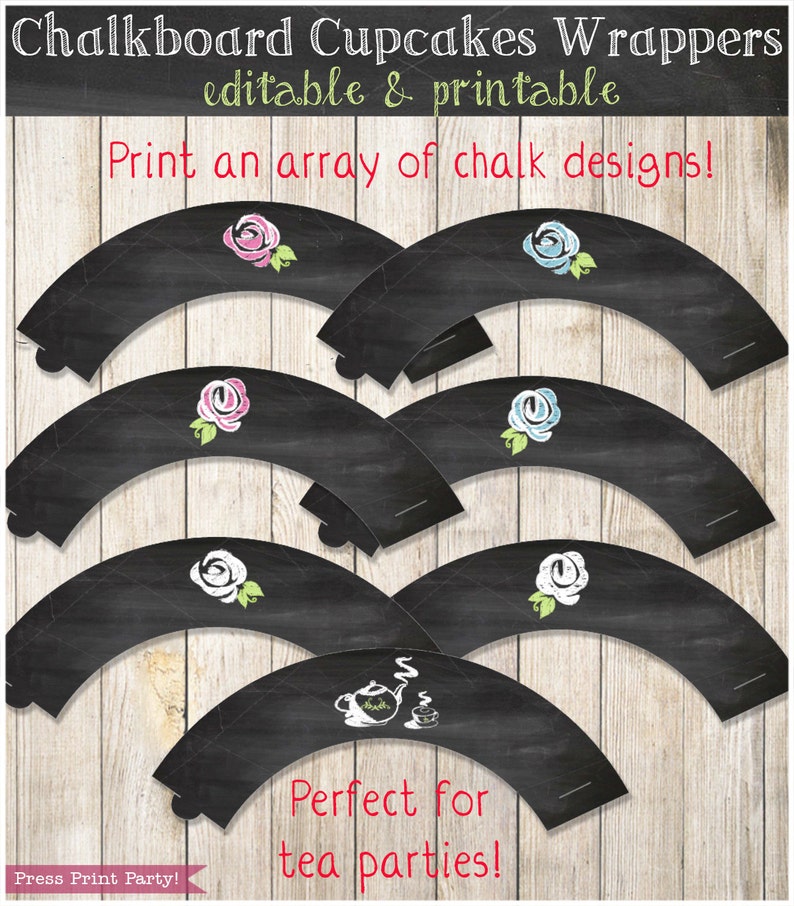 Chalkboard Cupcake Wrappers and Toppers Editable &amp; Printable | Etsy