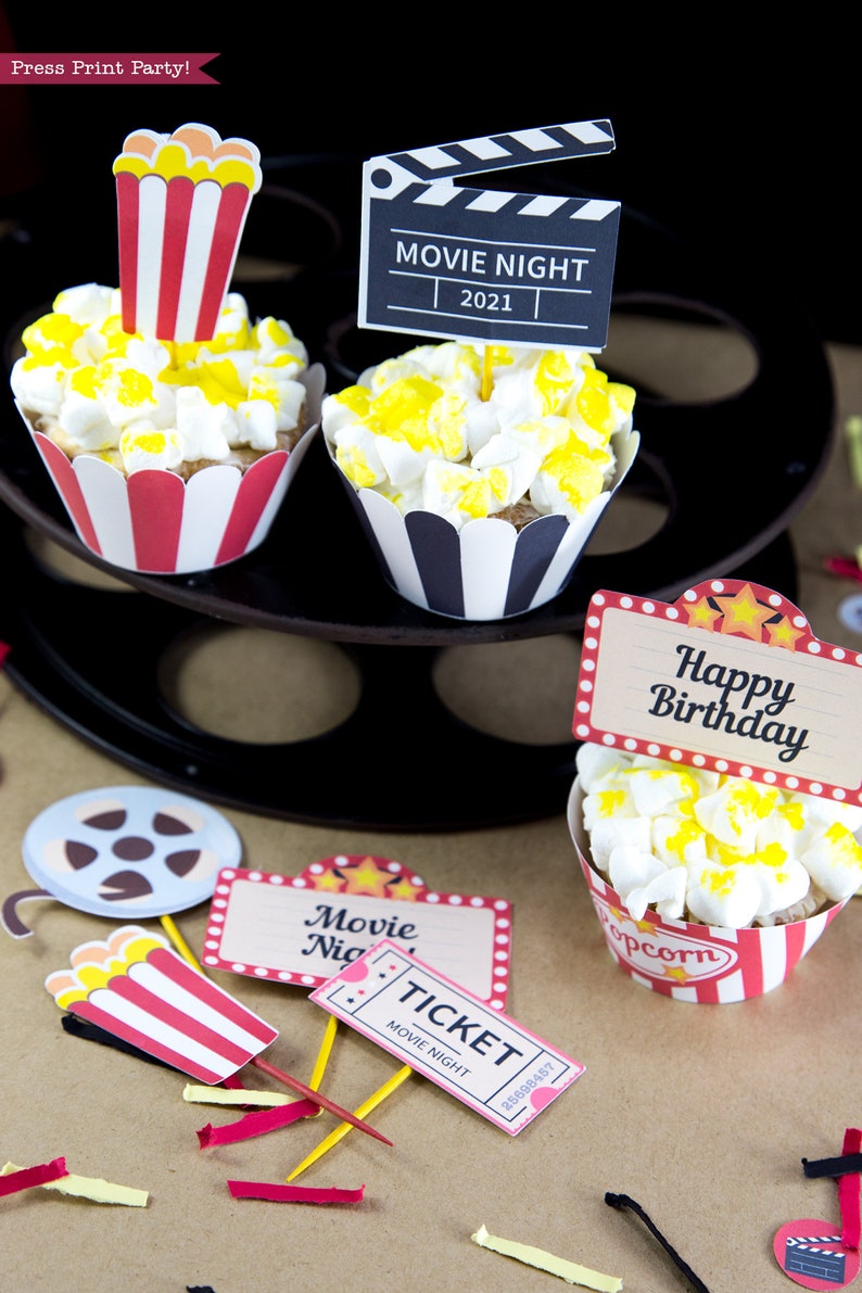 Movie Night Party Decorations Printables RED vintage, Movie Night ticket Invitation, Birthday Party, Movie Night Sign Decor INSTANT DOWNLOAD image 8