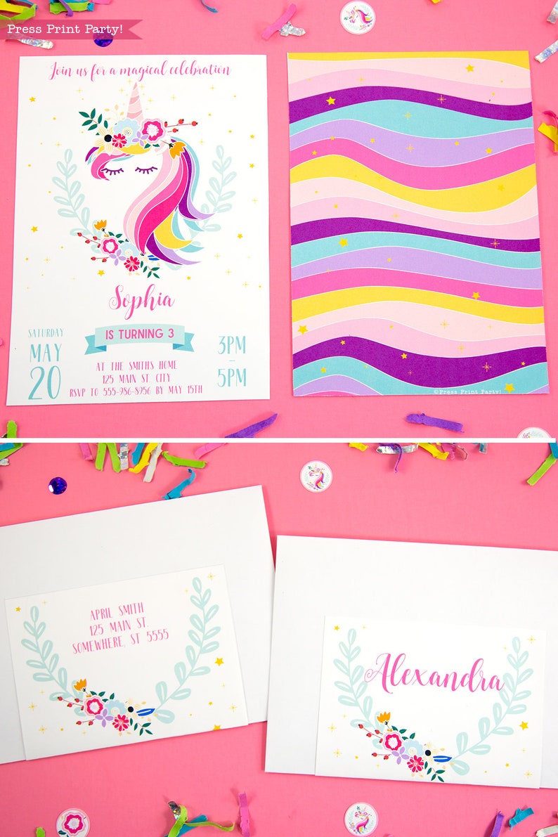 Printable Unicorn Birthday Invitation, Unicorn Invitation, Magical Unicorn Party, Unicorn Printable, Personalized, Rainbow, INSTANT DOWNLOAD image 3