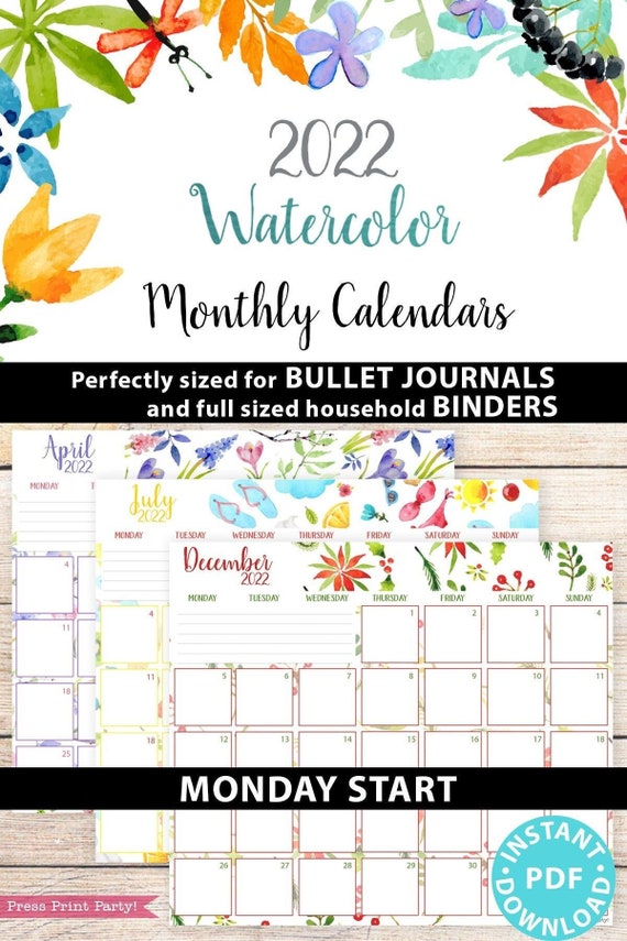 monday start 2021 2022 monthly calendar printable monthly etsy