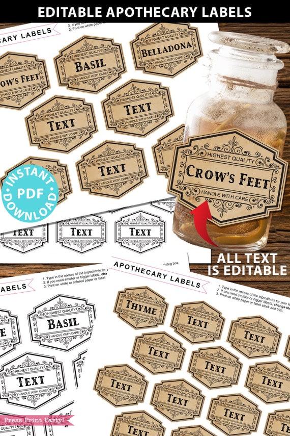 EDITABLE Apothecary Labels Printables, Halloween Potion Bottle Labels Stickers, Pantry Labels, Spice Labels, Wizard Party, INSTANT DOWNLOAD Il_570xn