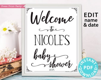 Welcome to Baby Shower Sign Printable, With Editable Name, Custom Name Baby Shower Template, Rustic, Frame or Fold, INSTANT DOWNLOAD