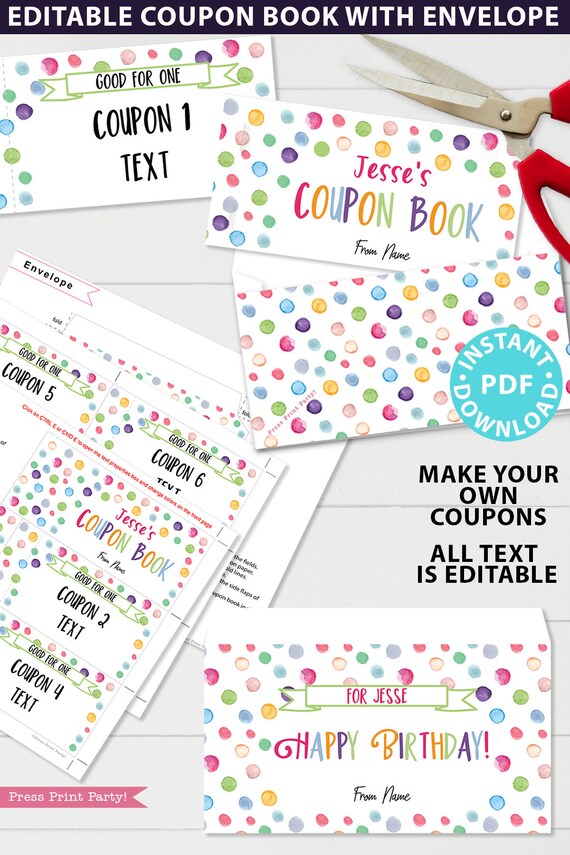 EDITABLE Coupons Template, for Dads Moms Kids Teens Custom Personalized
