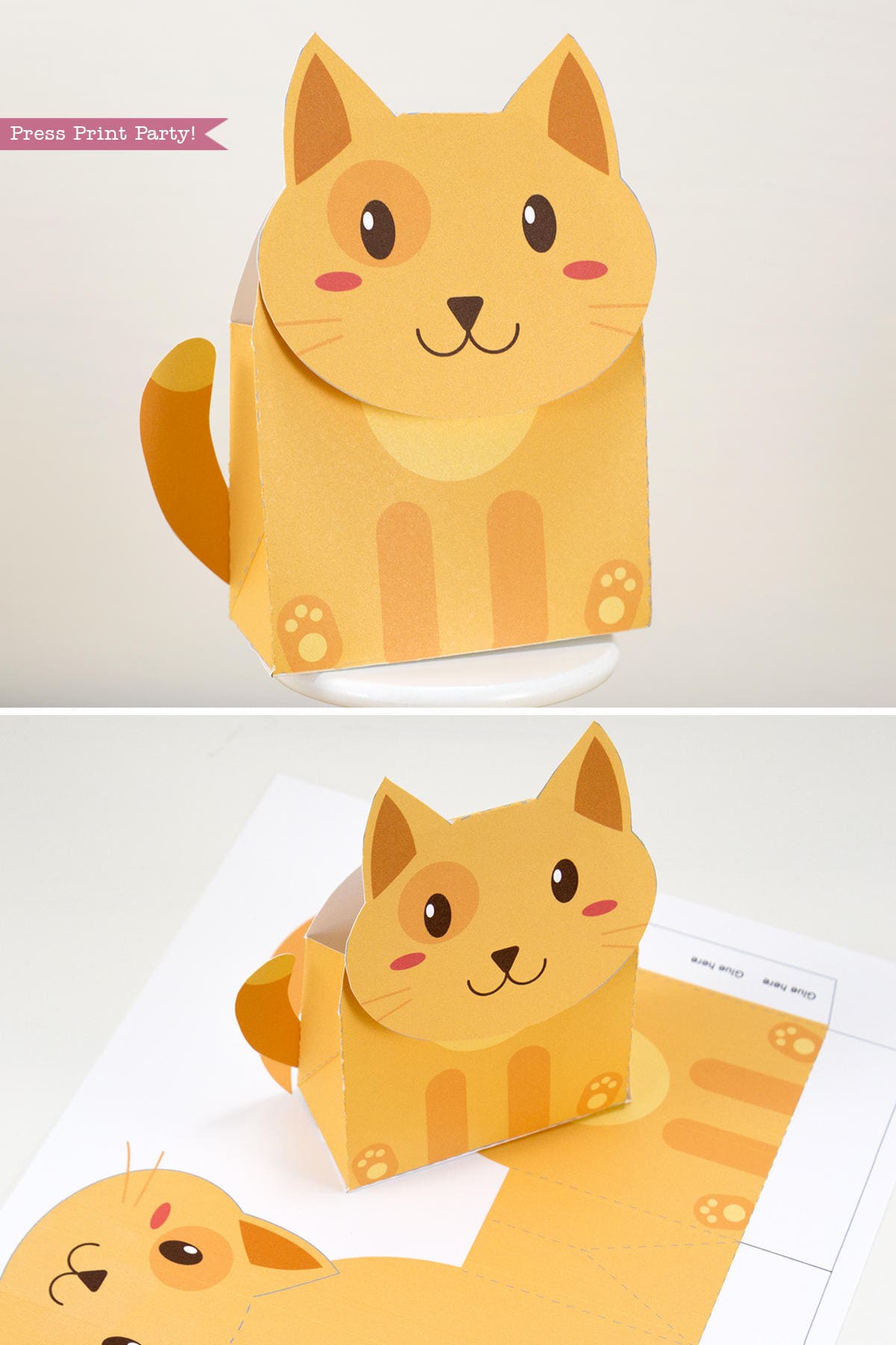 Cat Gift Box Printable DIY Printable Box Cat Party Etsy España
