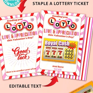 Porte-billet de loterie Saint-Valentin à gratter Love Lotto Love, carte de Saint-Valentin modifiable pour le professeur, cadeau d'appréciation pour agent immobilier