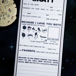 Imprimibles de Star Wars Wedding Mad Libs, Tarjetas de consejos matrimoniales, Boda nerd, Boda geek, Ciencia ficción, Libro de visitas Madlibs, 4 de mayo, DESCARGA INSTANTÁNEA imagen 2