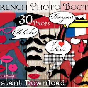 Paris Party Photo Booth Props Printables, French Party, French Photo ...
