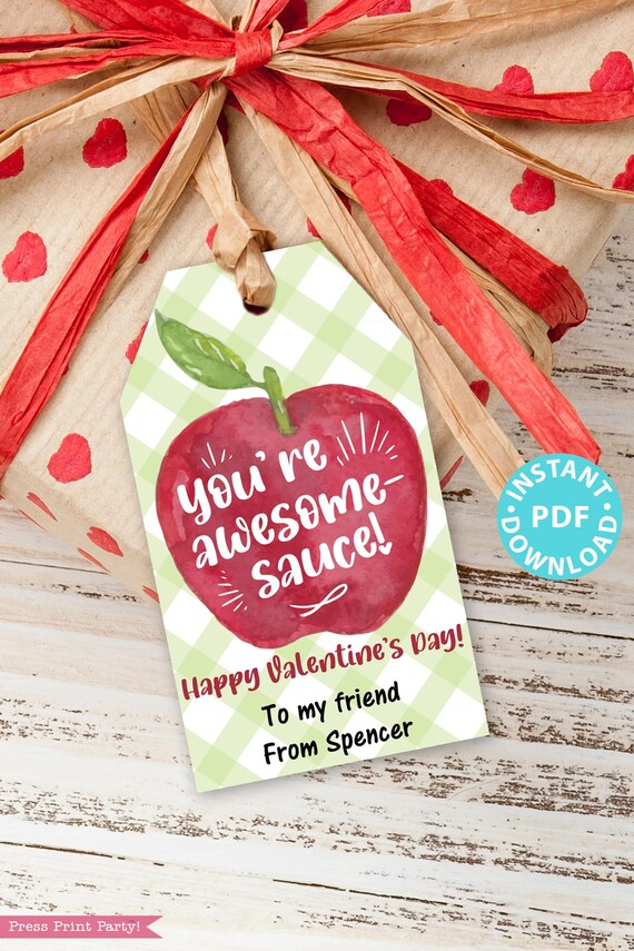 Applesauce Valentine Tag for Kids Printable, For Apple Sauce Pouch, You're Awesomesauce, Classroom Valentines, Editable, INSTANT DOWNLOAD Il_570xn