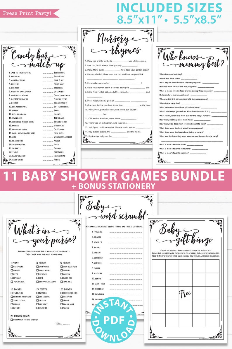 Baby Shower Games Printable Pack, Games Bundle, Unique Baby Shower Games, Funny Baby Shower Activities, Rustic, girl, boy, INSTANT DOWNLOAD image 2