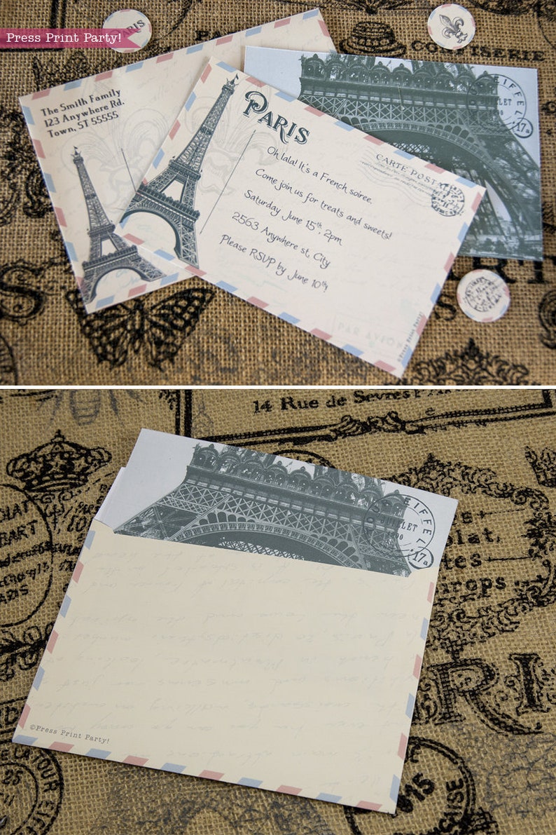 Paris Invitation and decor Party Printables French Vintage with Eiffel Tower, Paris Invitation and Backdrop INSTANT DOWNLOAD pdf image 1