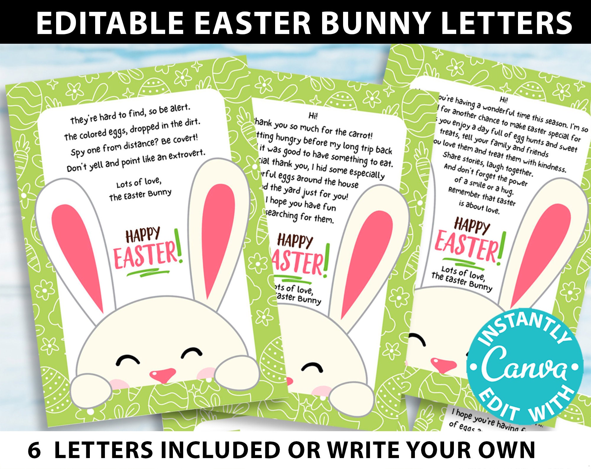 EDITABLE Easter Bunny Letter printable, Easter Bunny Note, Letter from the Easter Bunny, or Write Your Own, INSTANT DOWNLOAD