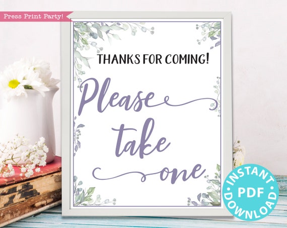 Please Take One Sign Printable Greenery & Purple Baby Shower - Etsy