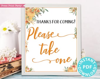 Little Pumpkin Please Take One Sign Printable, Baby Shower sign, Bridal, Favors Sign, Template, Fall Rustic, Frame or Fold, INSTANT DOWNLOAD