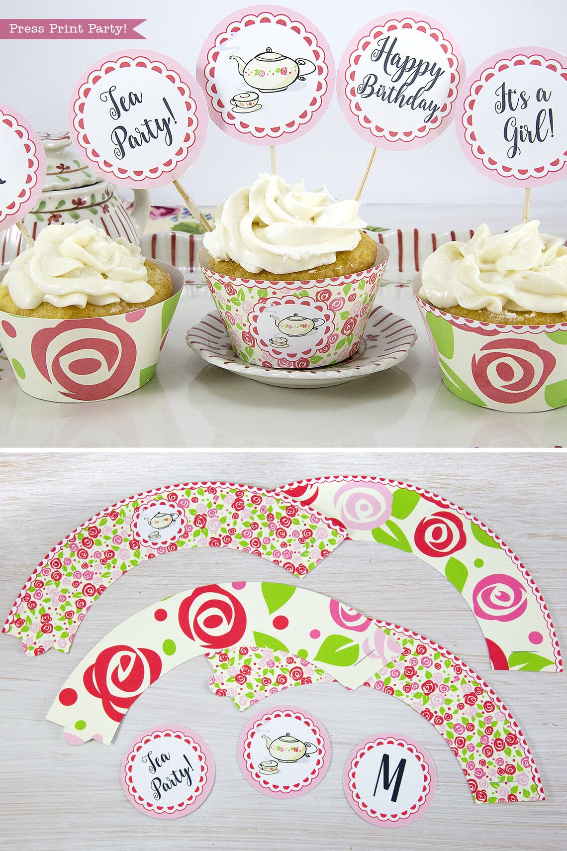 Tea Party Cupcake Toppers and Cupcake Wrappers Printables Tea - Etsy