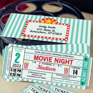 Movie Night Party Printables Teal Rustic, Movie Night Invitation, Birthday Party, Movie Night Sign, Popcorn Box, Toppers, INSTANT DOWNLOAD image 2