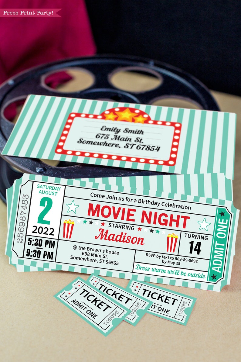 Movie Night Party Printables Teal Rustic, Movie Night Invitation, Birthday Party, Movie Night Sign, Popcorn Box, Toppers, INSTANT DOWNLOAD image 2