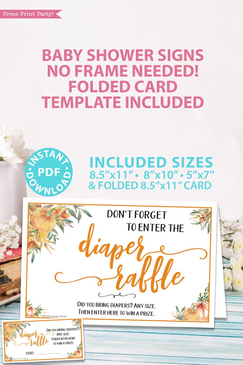 Little Pumpkin Diaper Raffle Tickets &amp; Sign Printable Baby - Etsy