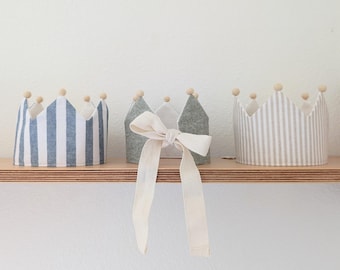 Reversible Linen Crown for Kids and Babies, Baby Birthday, Handmade