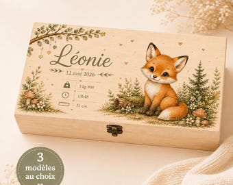 Personalized Baby Gift Set - Name, Date and Weight - Engraved Interior - Forest Babies, Fox, Fawn or Little Rabbit